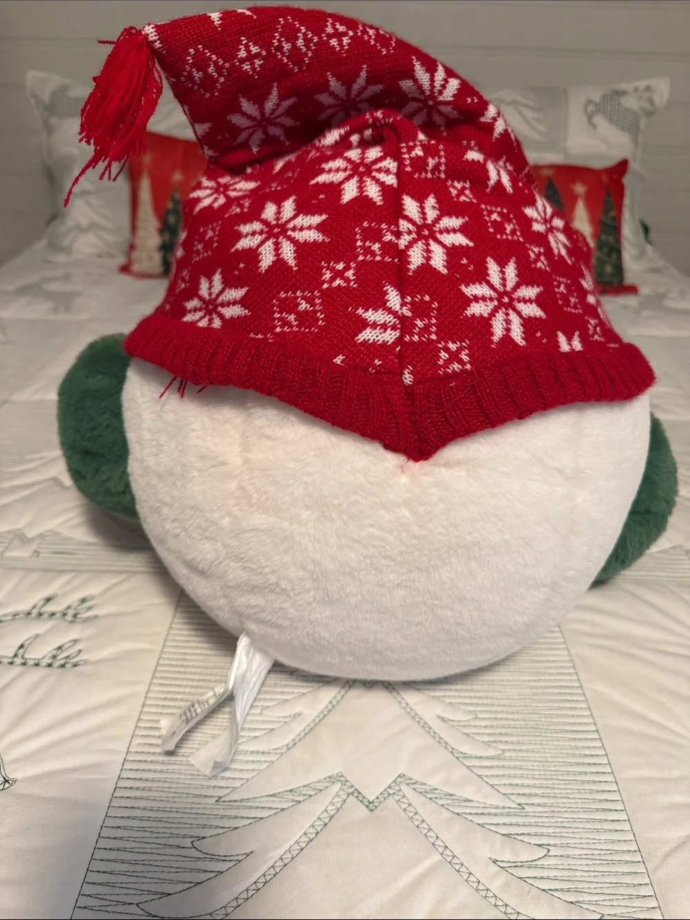 Plush Snowman Head Holiday Pillow with Red Knit Hat